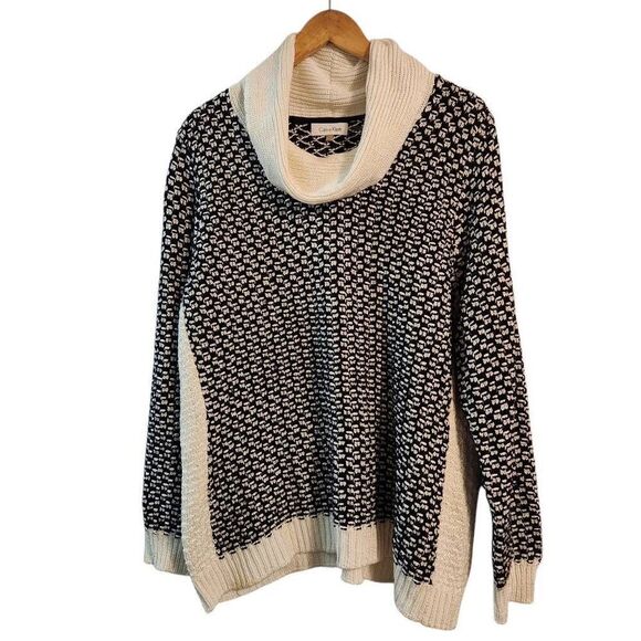 Calvin Klein turtle neck sweaterblack white knit design size 1x - Picture 1 of 8